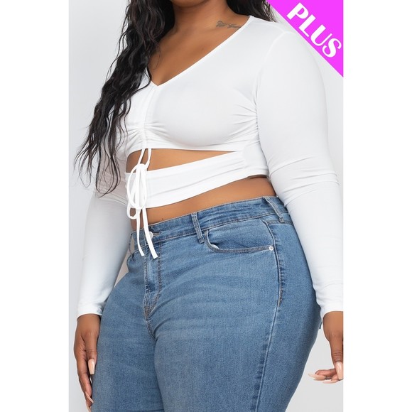 Plus Size Drawstring Ruched Cutout Crop Top - Picture 4 of 8